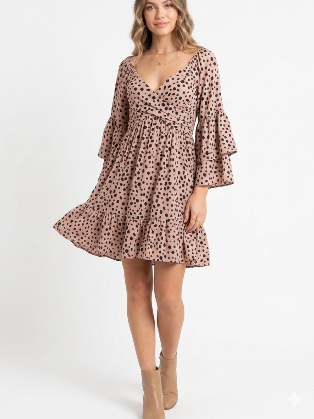 Umgee Blush Pink Dalmatian Print Babydoll Dress Small